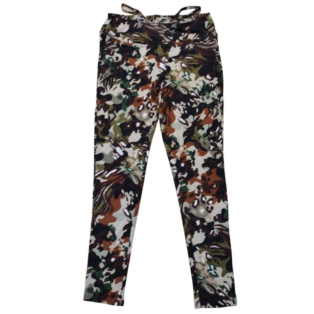 Zoe + Phoebe Leggings Women L Brown Green Camouflage Athleisure Lounge Yoga Gym‎